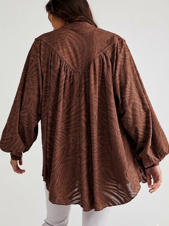 Free People Tops - Free People Brown Textured Button-Front Long Sleeve Top Abstract Oversized M